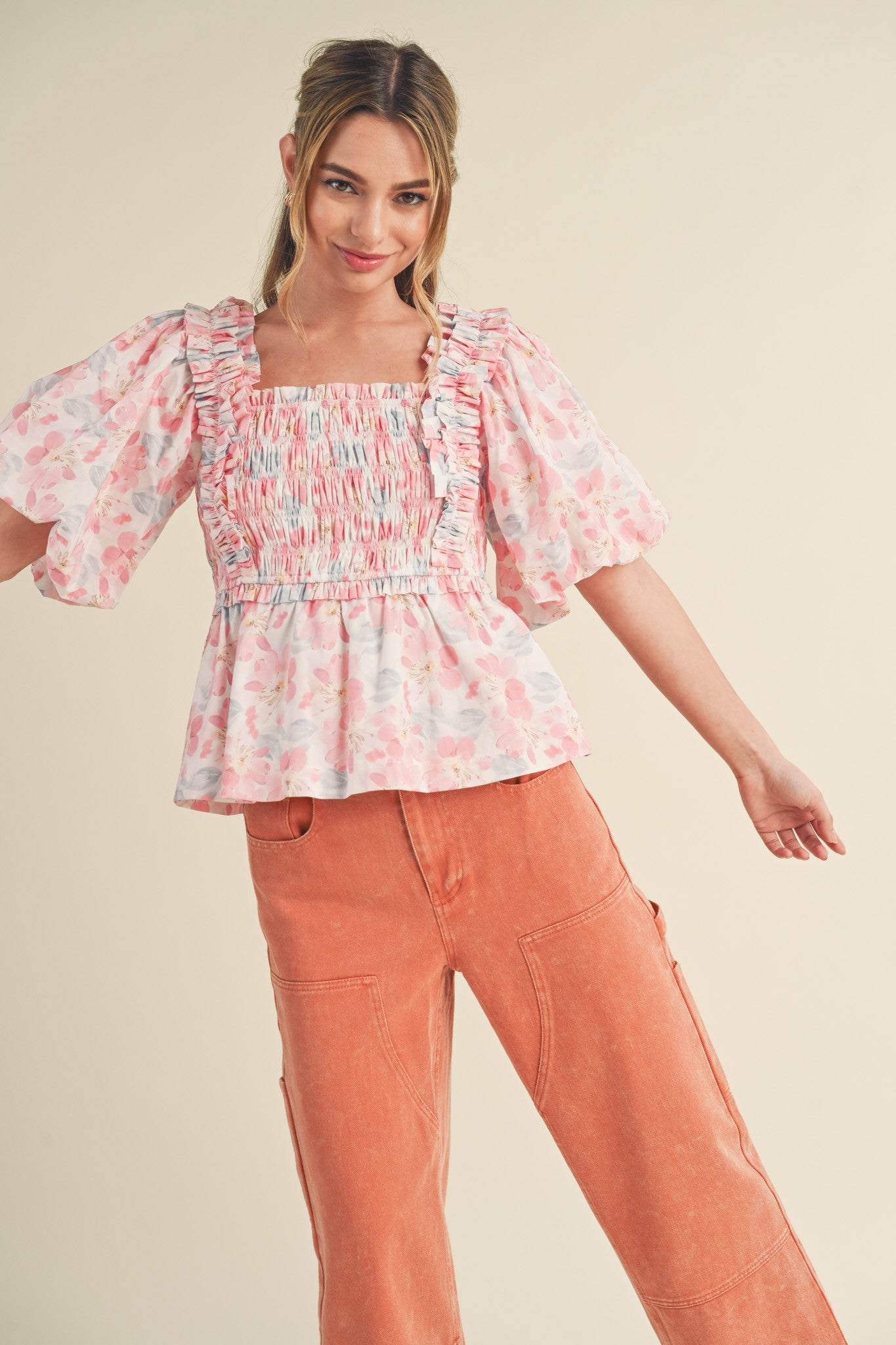 The Everly Smocked Ruffle Top