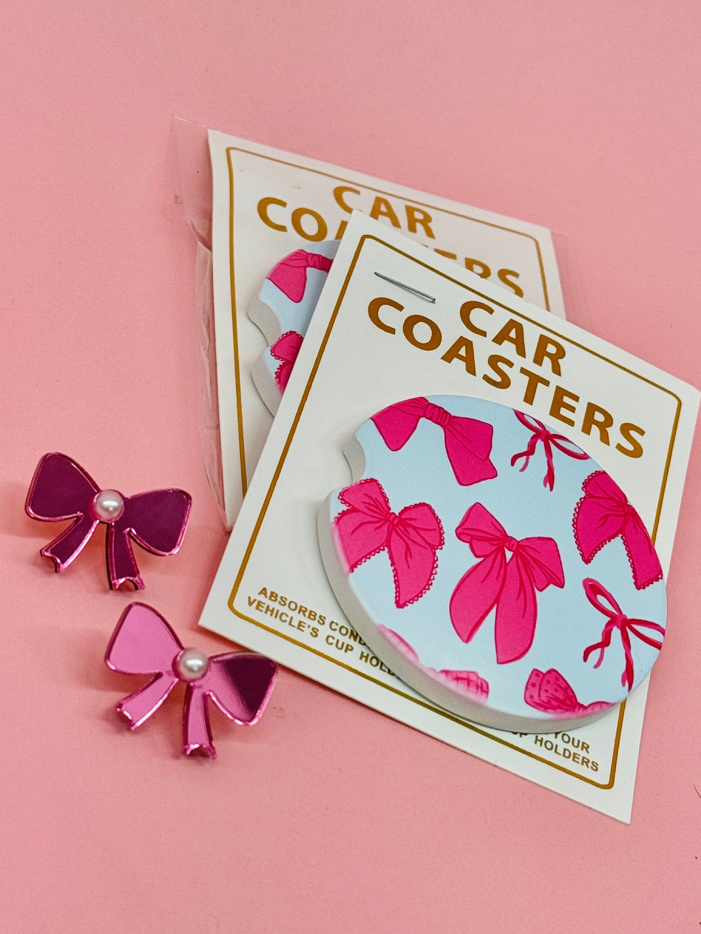 Pink Bows Car Coasters