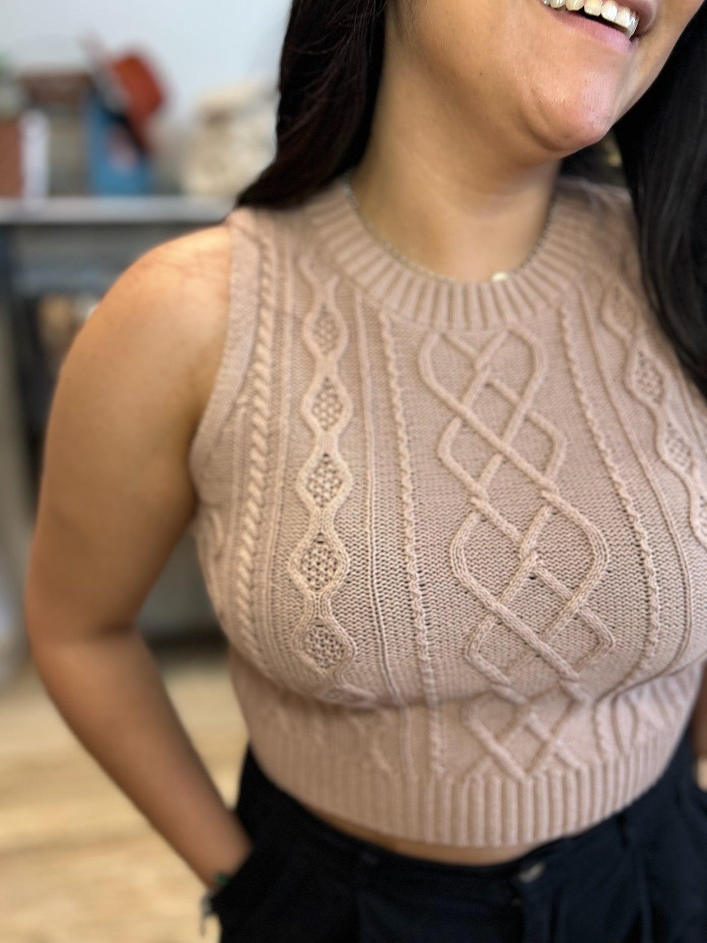 The Gianna Cable Knit Crop Sleeveless Top Vest