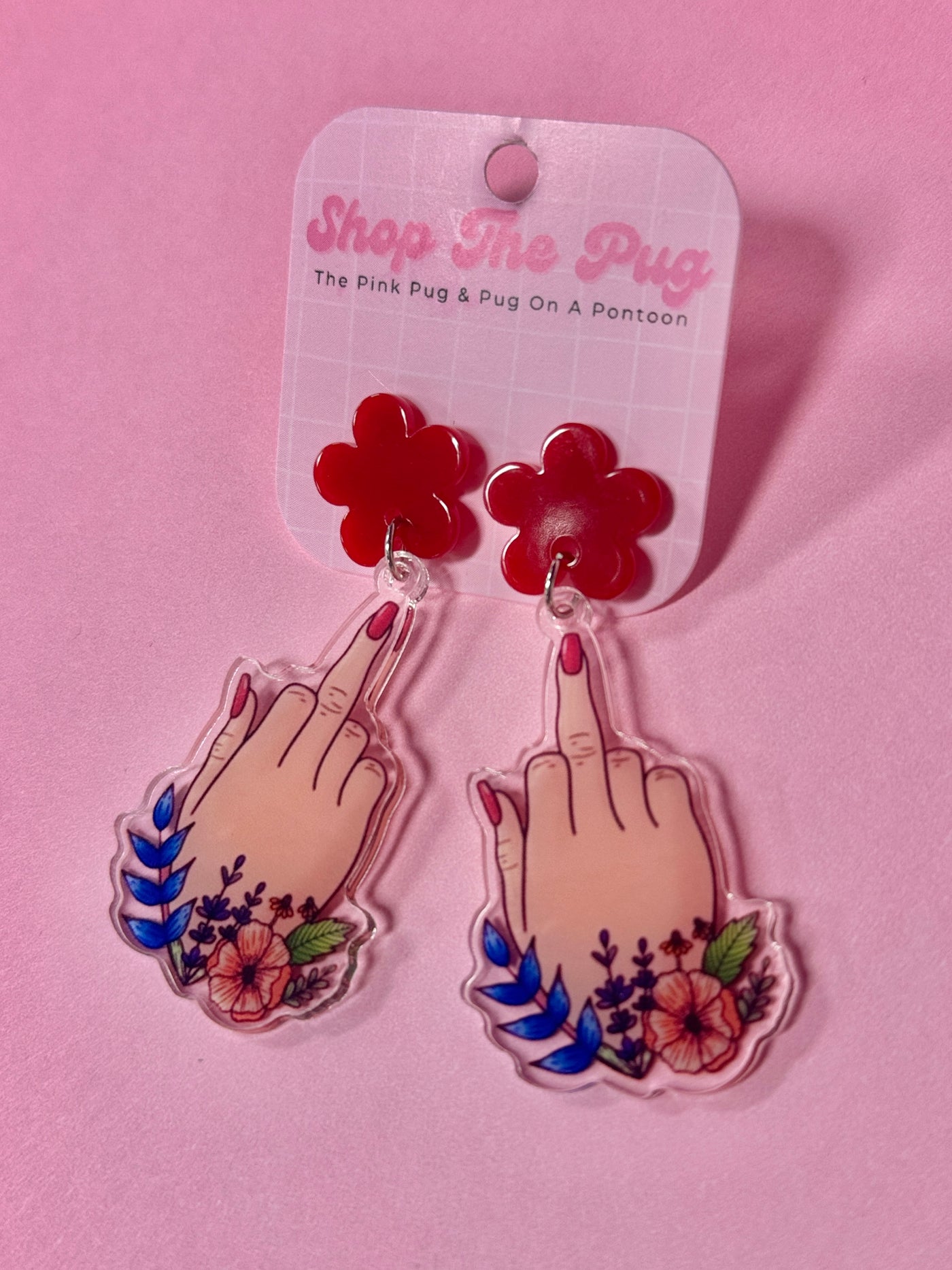 Middle Finger Floral Acrylic Earrings