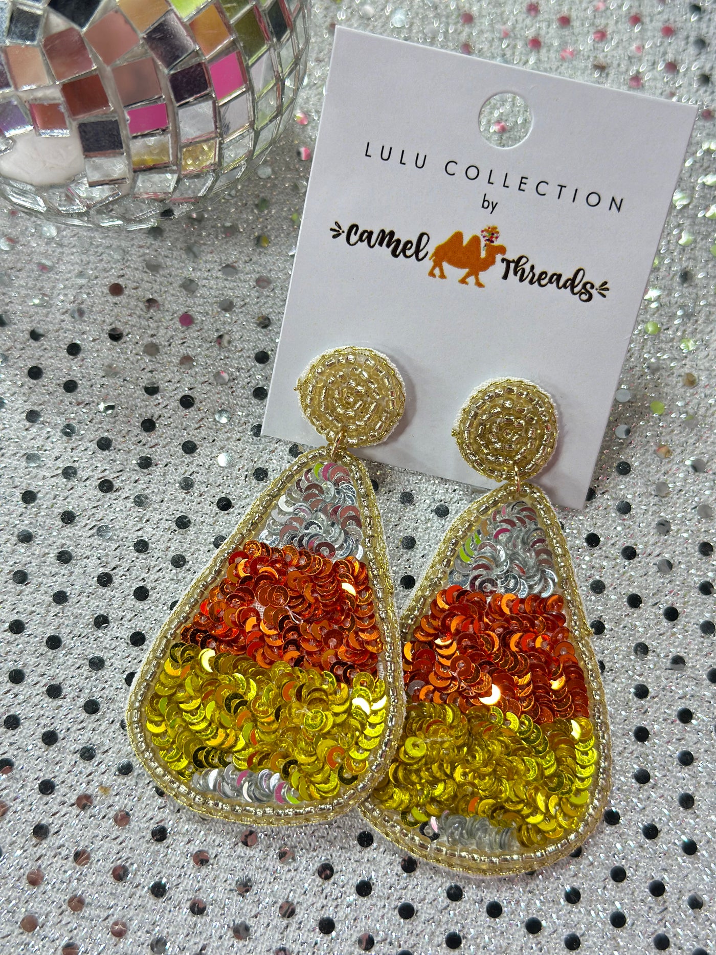 Candy Corn Sequin Earrings- SALE