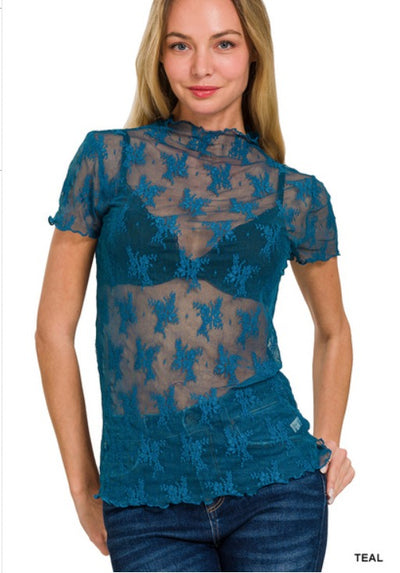 Short Sleeve Lace Layering Top