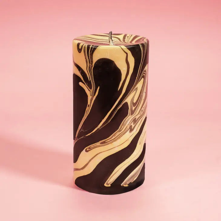 Black & Gold Marble Pillar Candle