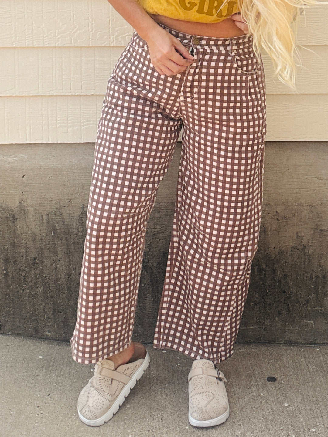 Fall in Love Gingham Barrel Pants