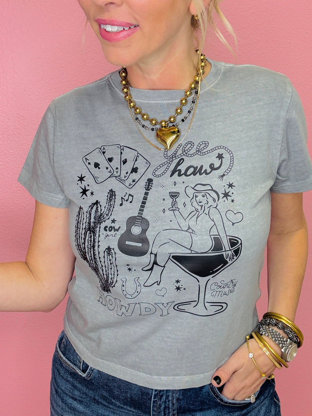 Western Martini Girl Baby Doll Tee