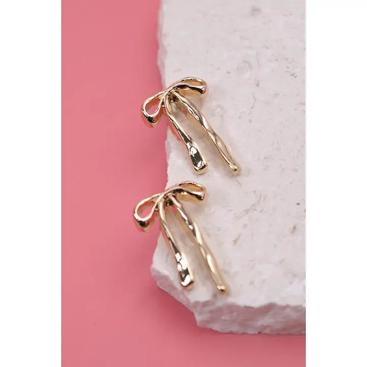 Authentic Long Bow Ribbon Stud Earrings