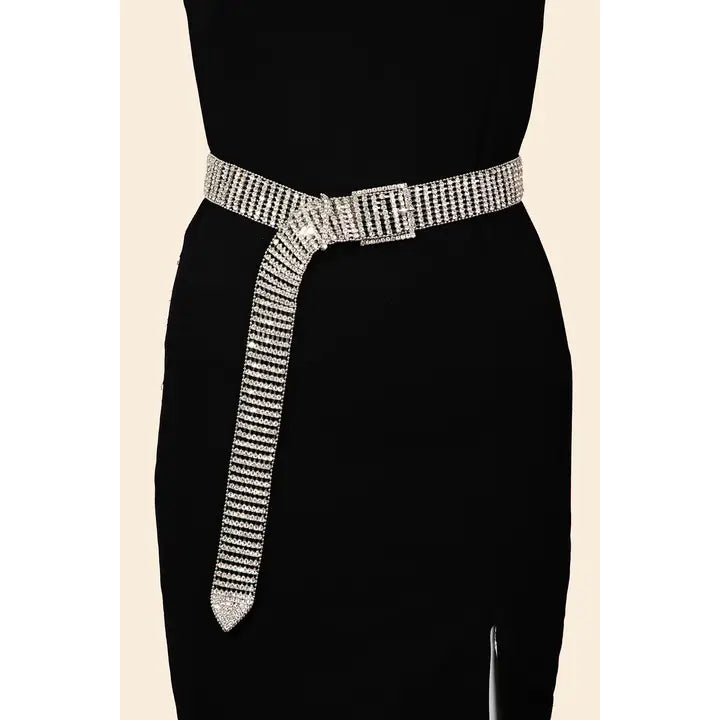 Square Buckle Rhinestone Chain Belt