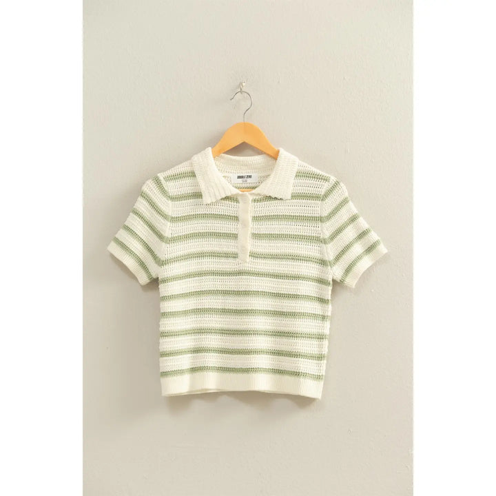 Varsity Vibes Stripe Crochet Polo