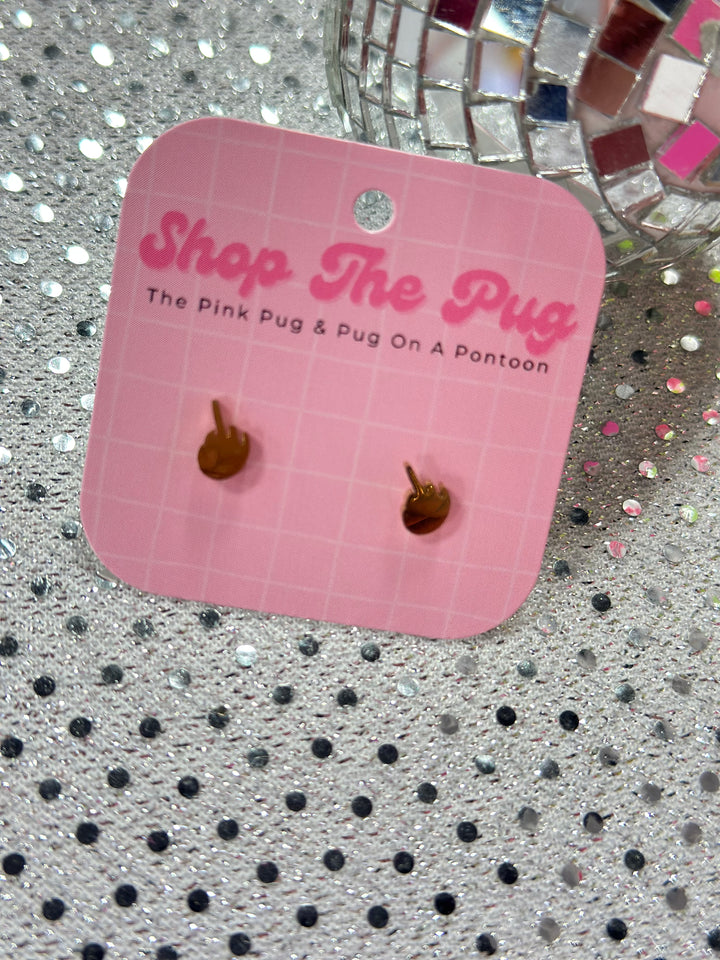 Middle Fingers Up Gold Stud Earrings