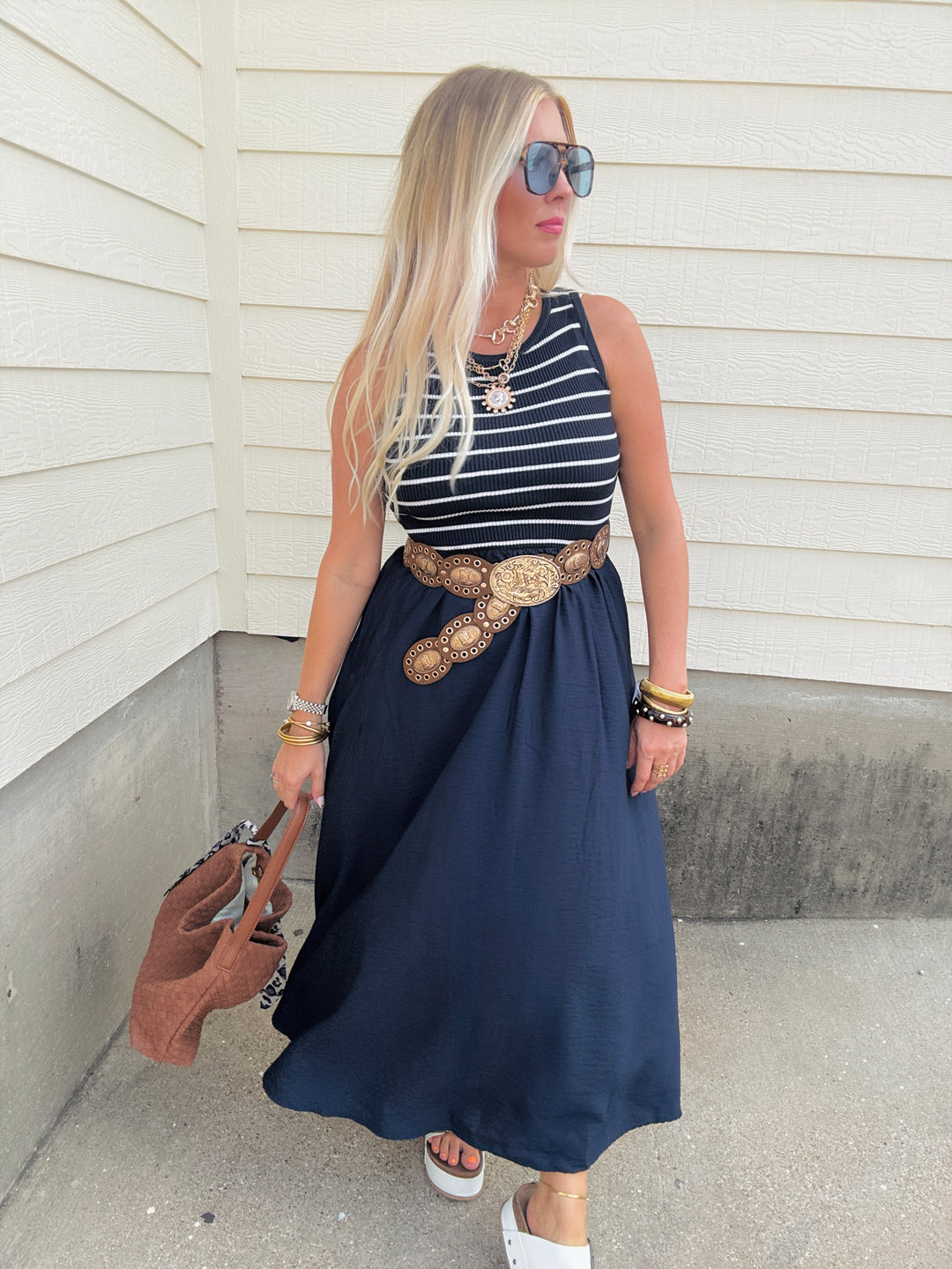 Coastal & Stripe Midi Dress