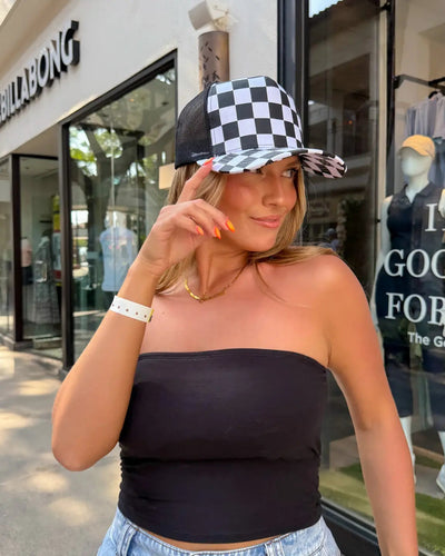 Black & White Checkered Trucker Hat