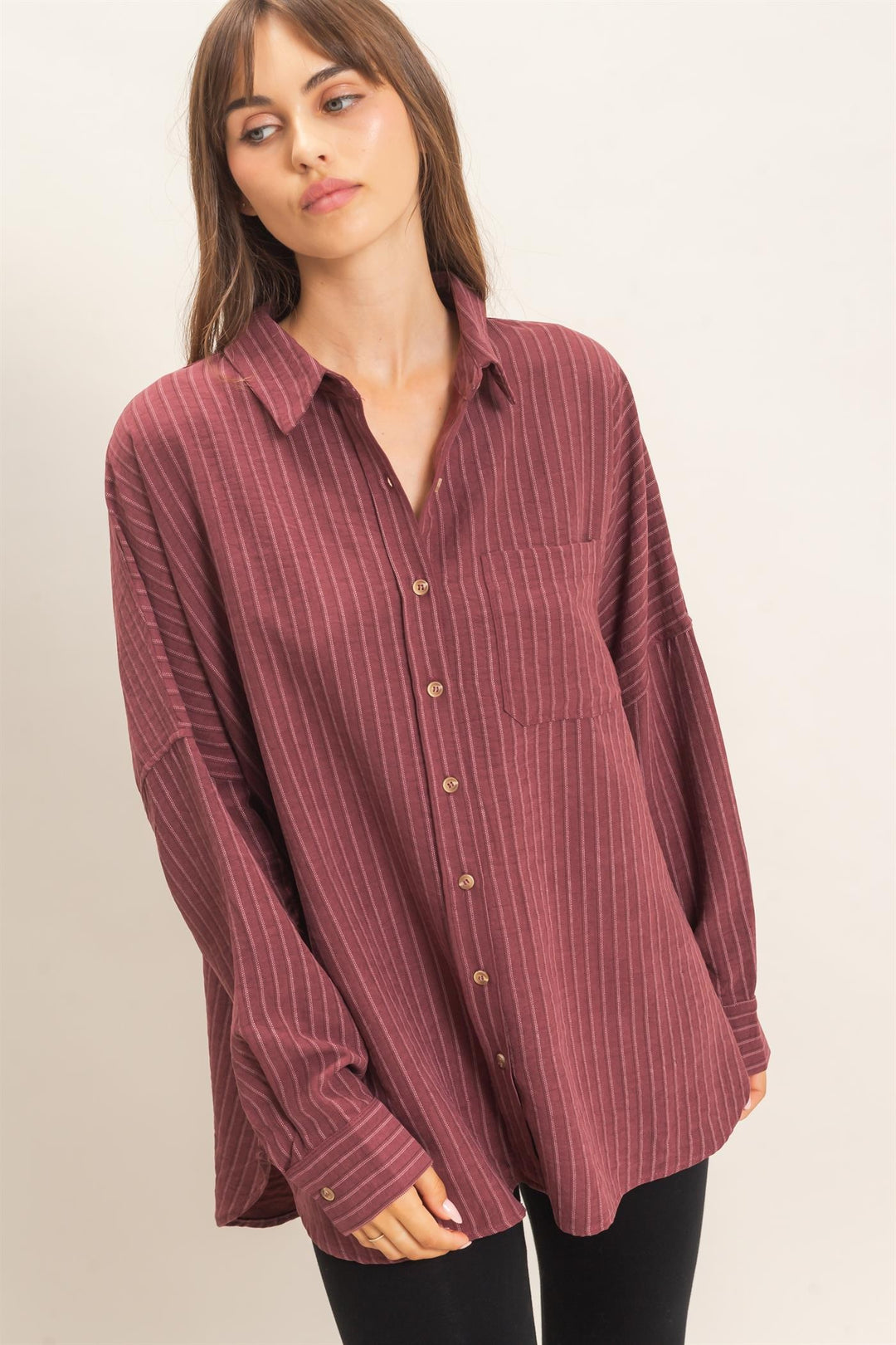 Stripe & Shine Button-Up Top