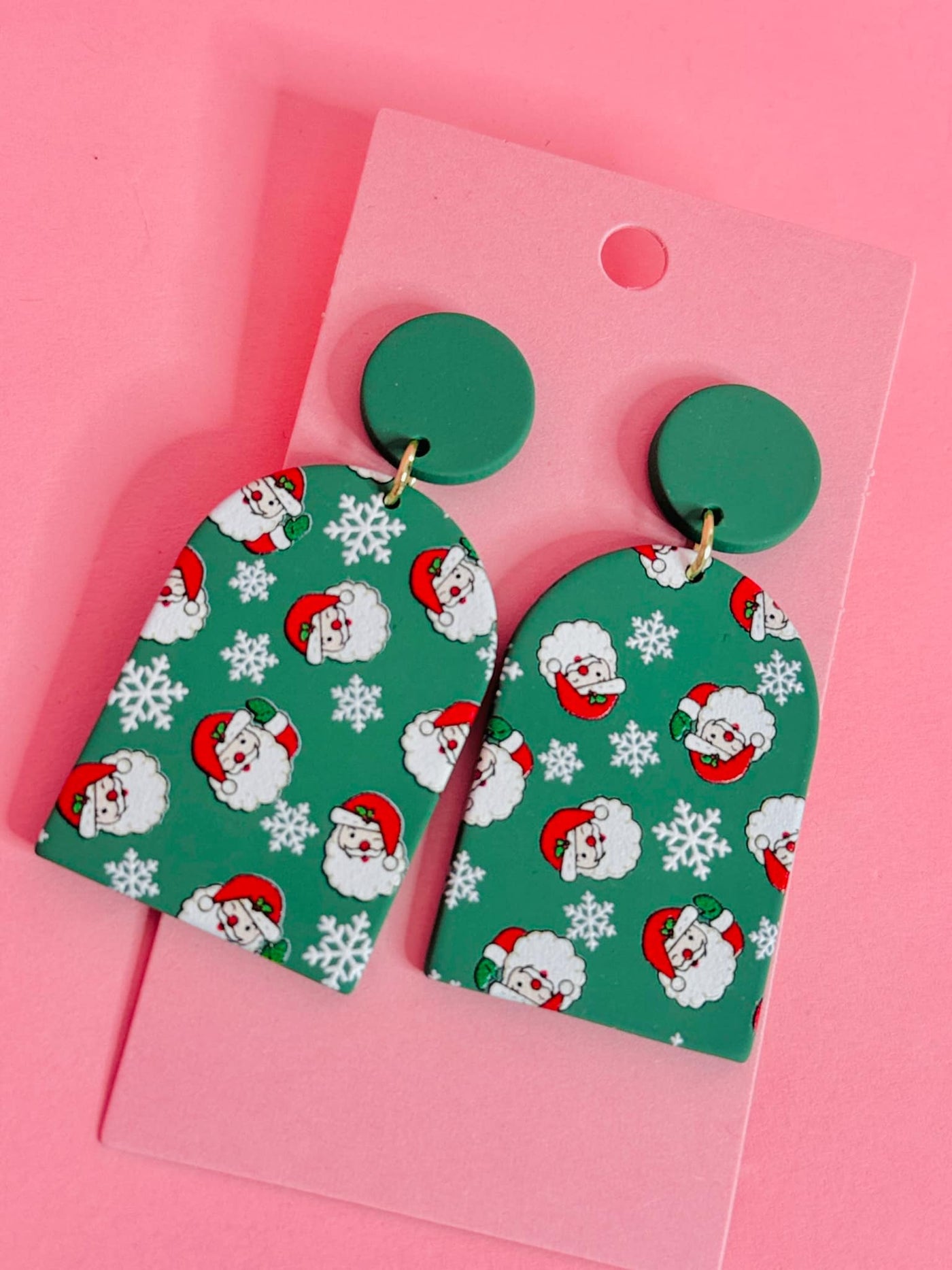 Green Wooden Santa Earrings