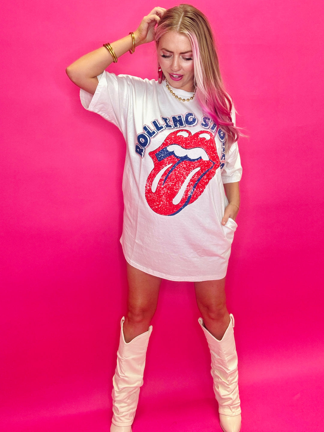 Rolling Stones Licensed Washed Graphic Print Dress