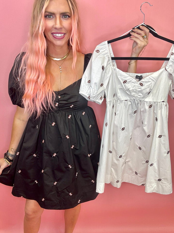 Game Day Puff Sleeve Babydoll Football Dress
