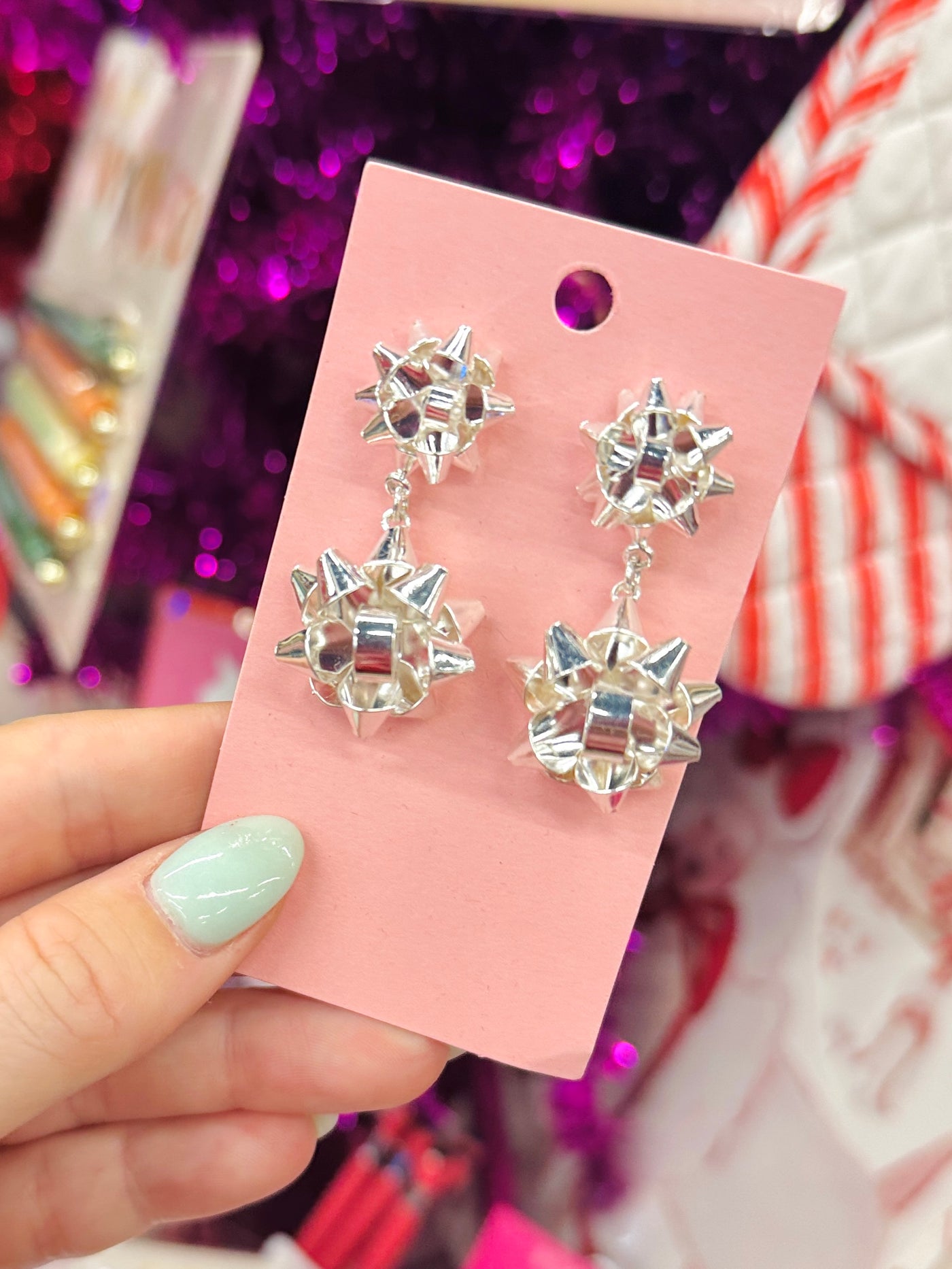 Silver Gift Bow Dangle Earring