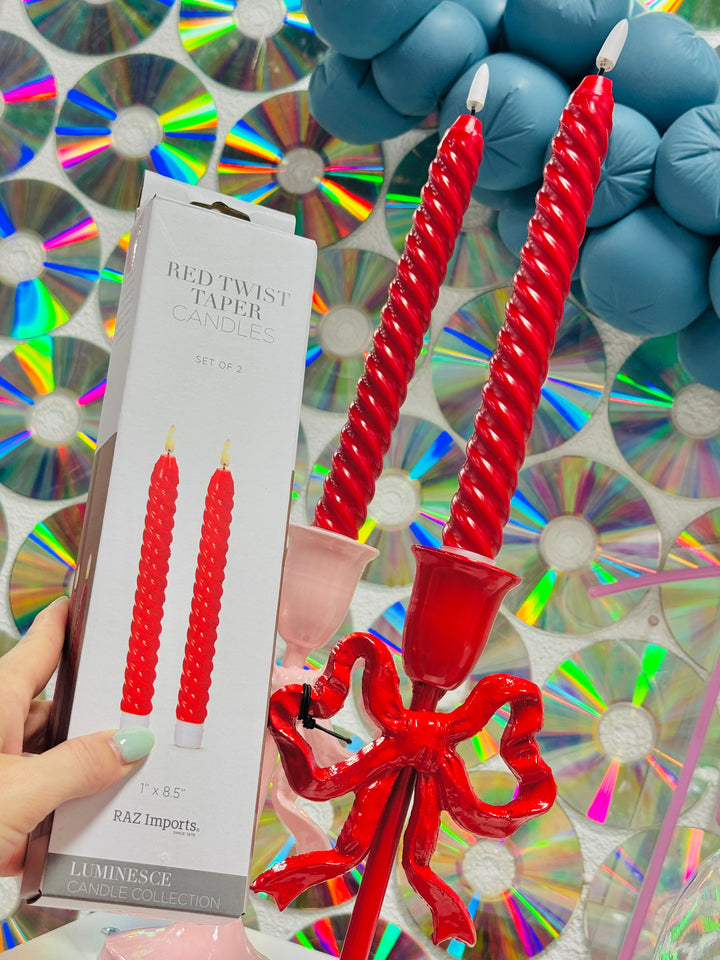 Red Twist Taper Candles Set