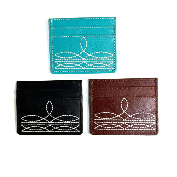 Genuine Leather Boot Stitch Card Holder