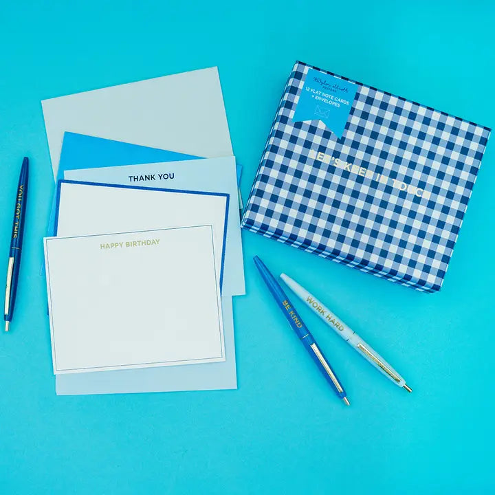 Blue Gingham Boxed Greeting Cards