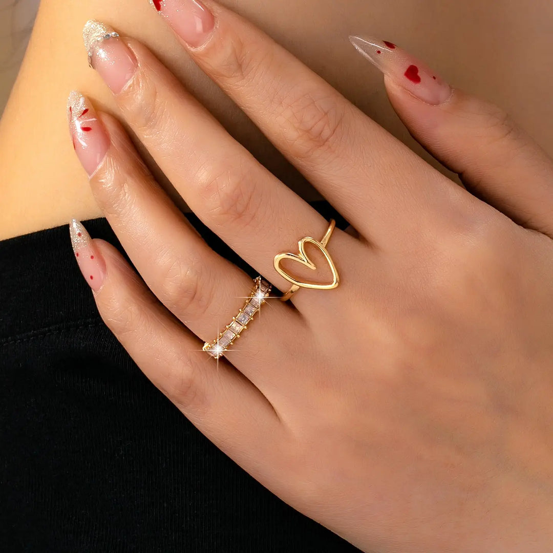 Baguette Crystal Heart Ring