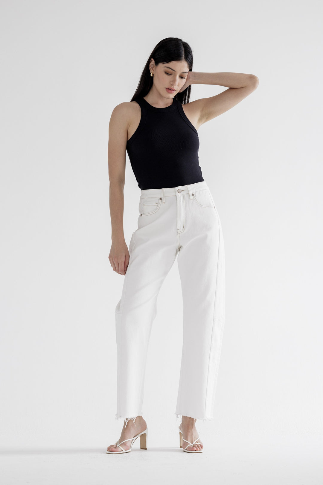 Delaney White Barrel-Leg Jeans