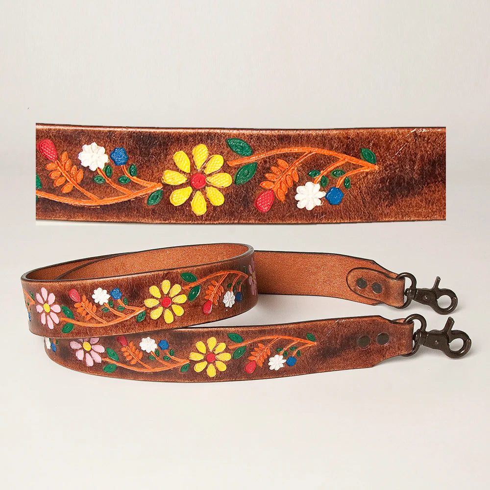 Hand Tooled Genuine Leather Crossbody Handle Strap