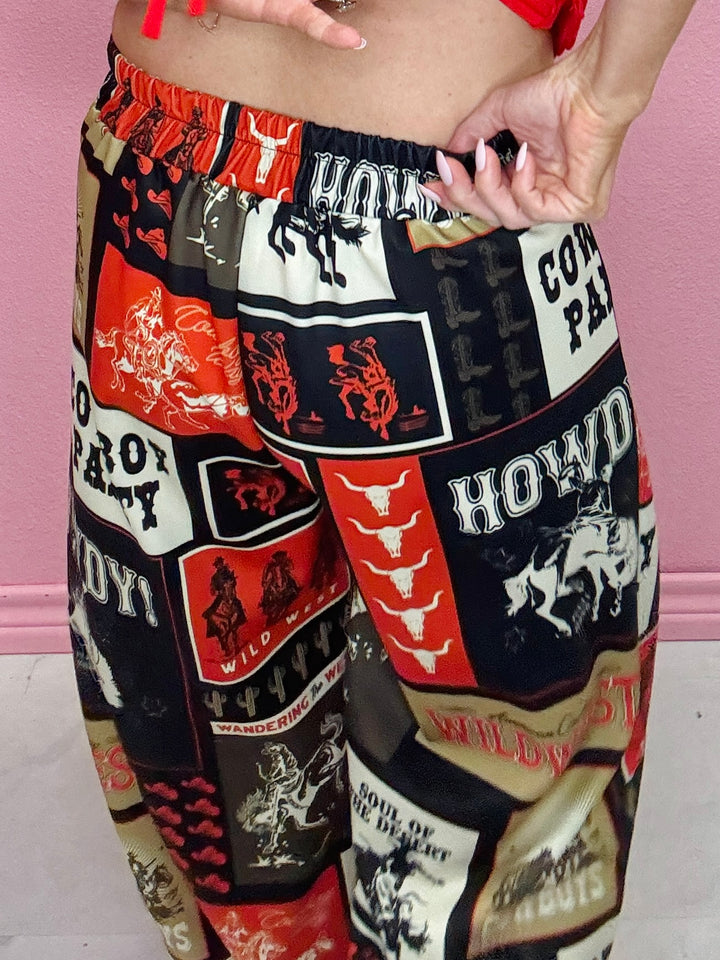 Cowboy Party Western Print Slack Pants