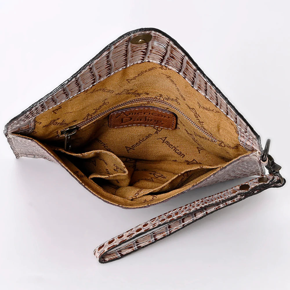 Crocodile Embossed Leather Wristlet