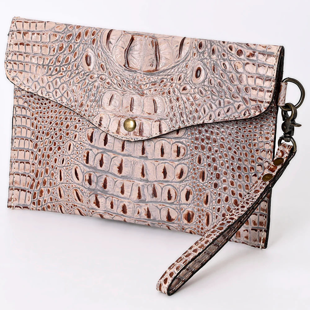 Crocodile Embossed Leather Wristlet