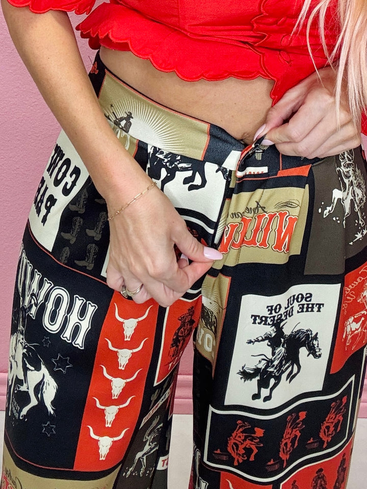 Cowboy Party Western Print Slack Pants