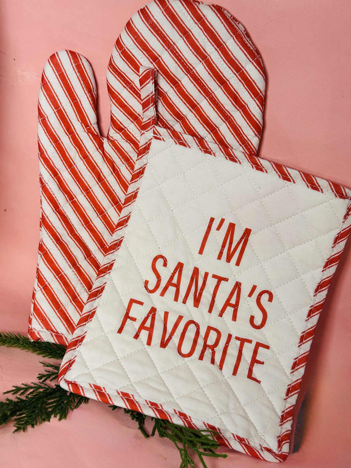 I’m Santa’s Favorite Pot Holder & Oven Mitt Set of 2
