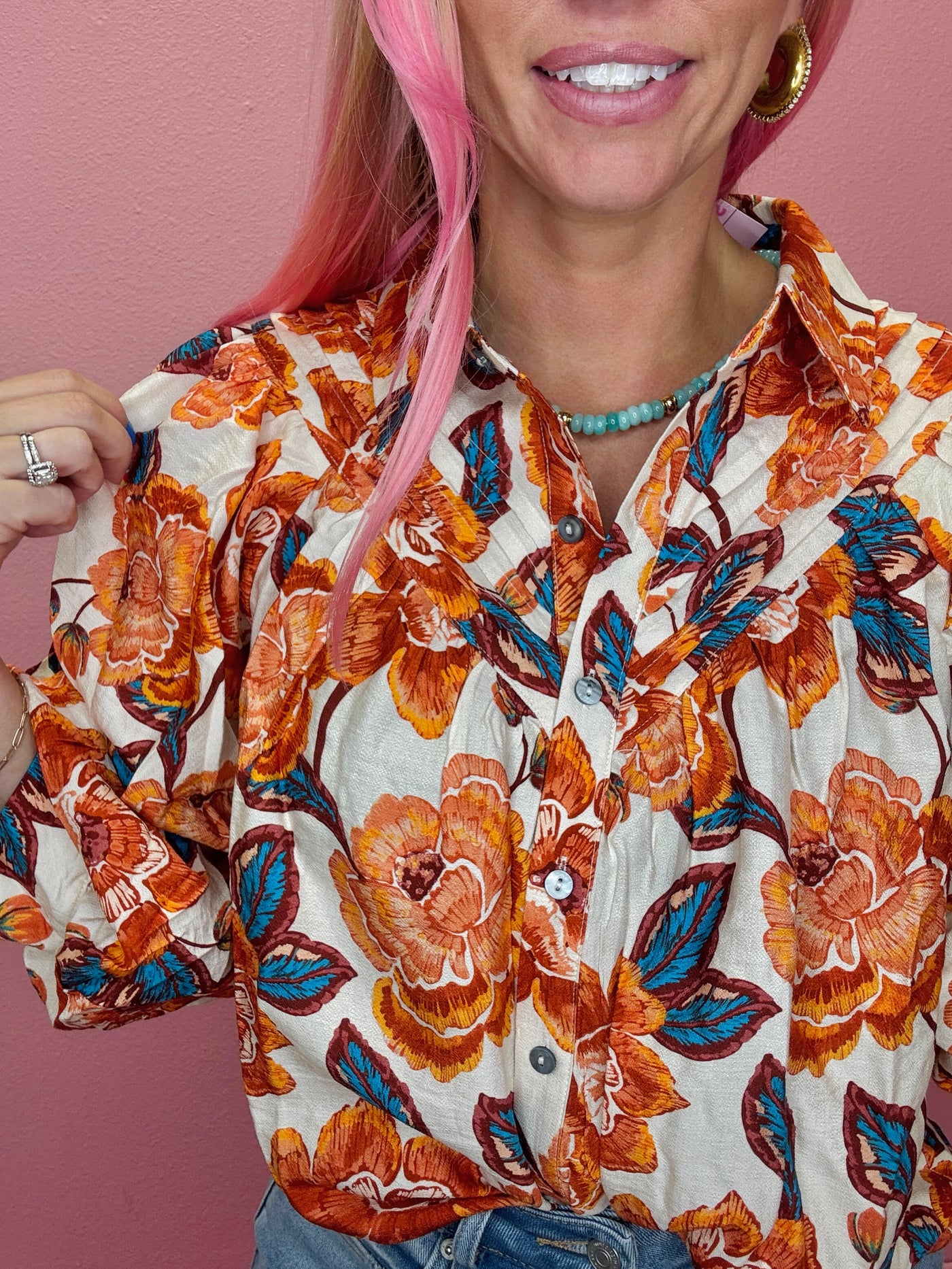 Rustic Floral Collared Top