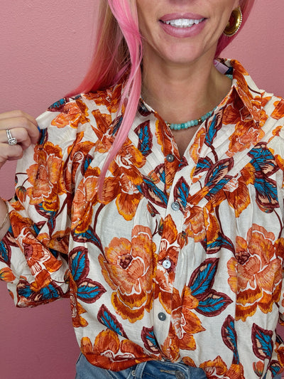 Rustic Floral Collared Top