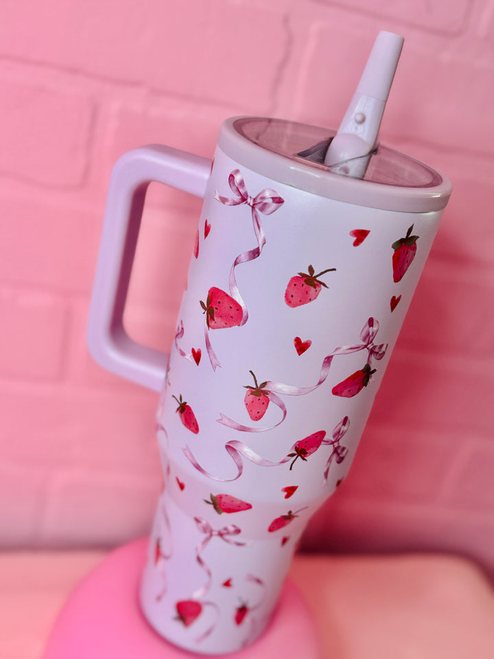 40oz Spill Free Stainless Steel Strawberry Tumbler