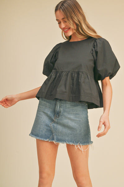 The Kara Solid Bubble Sleeve Top