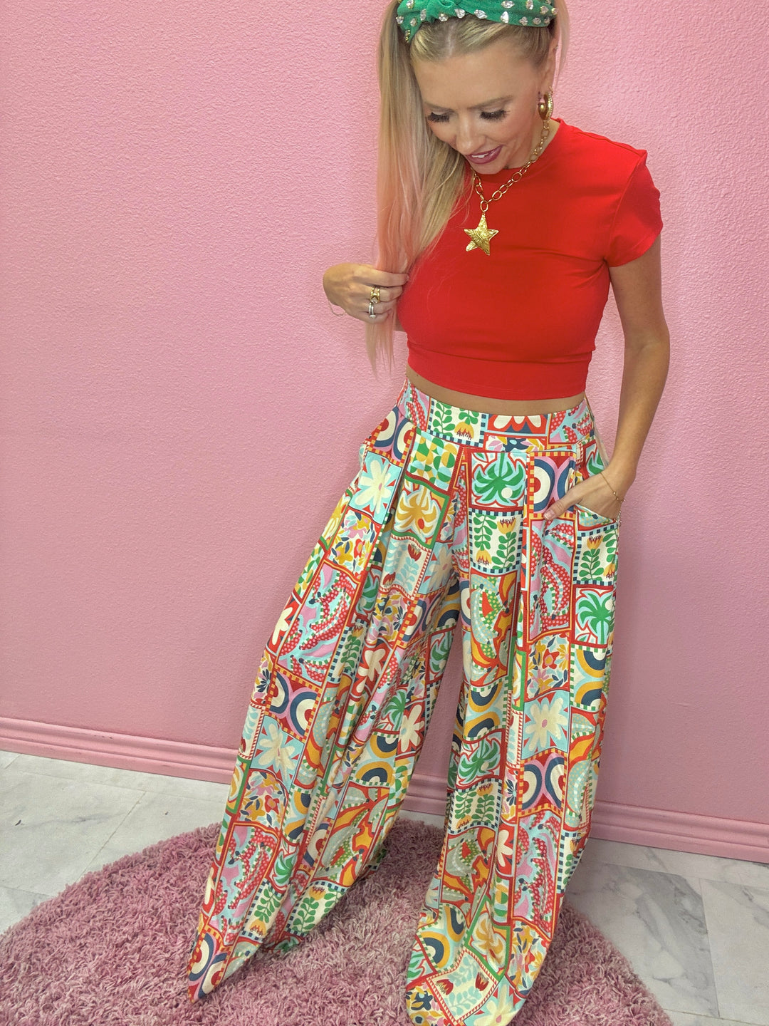 The Lidia Patch Flower Wide Leg Pants