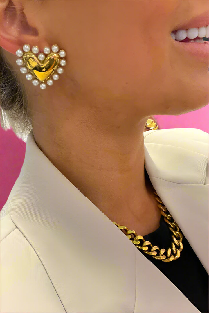 Going Steady Pearl Heart Earrings