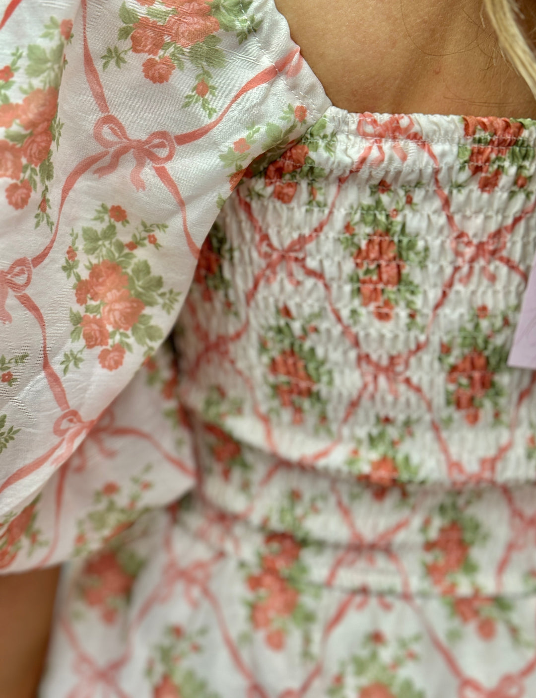 Bow & Rose Puff Sleeve Tiered Midi Dress