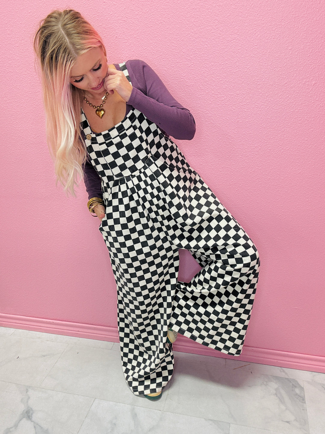 The Checkered Wide Leg Overalls