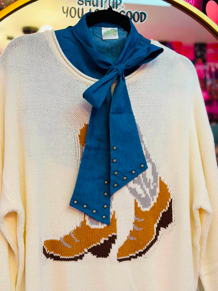 Denim Bow Fake Collar Dickey