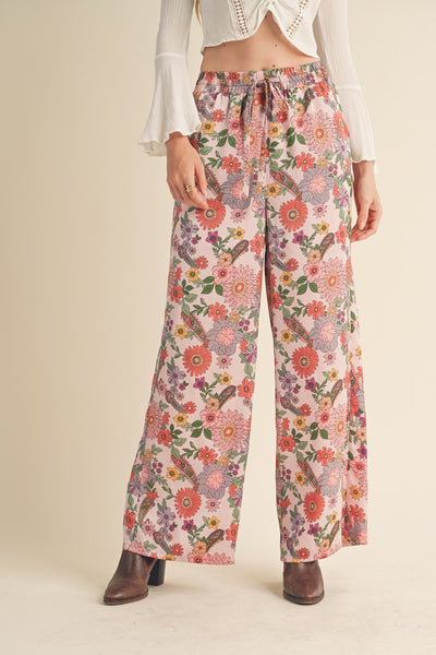The Everly High Rise Satin Floral Pants