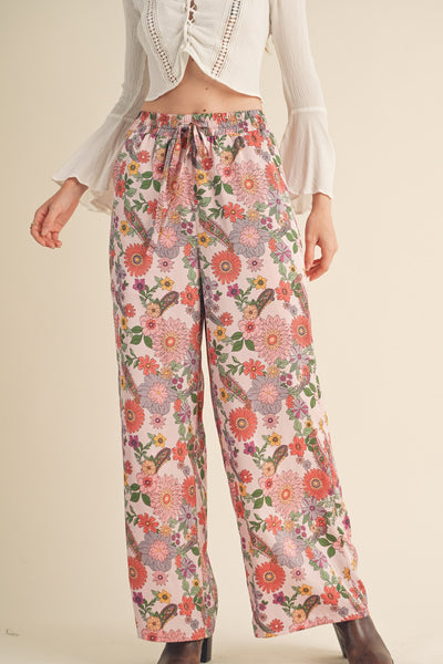 The Everly High Rise Satin Floral Pants