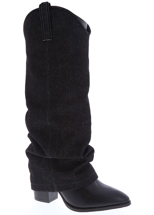 Knee High Pointed Toe Fold Over Western Boots