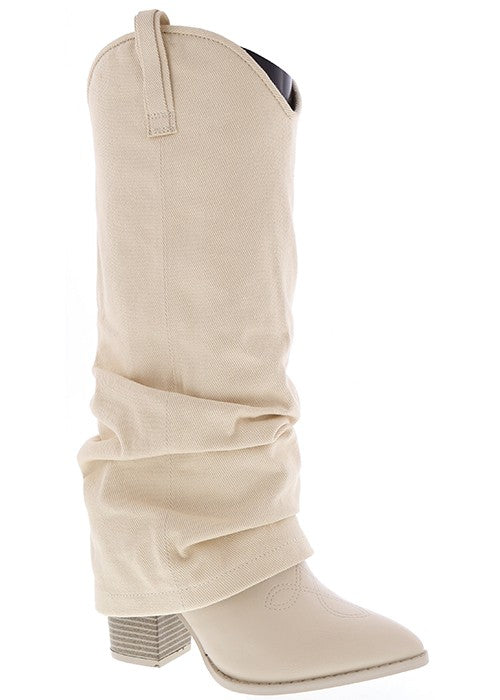 Knee High Pointed Toe Fold Over Western Boots