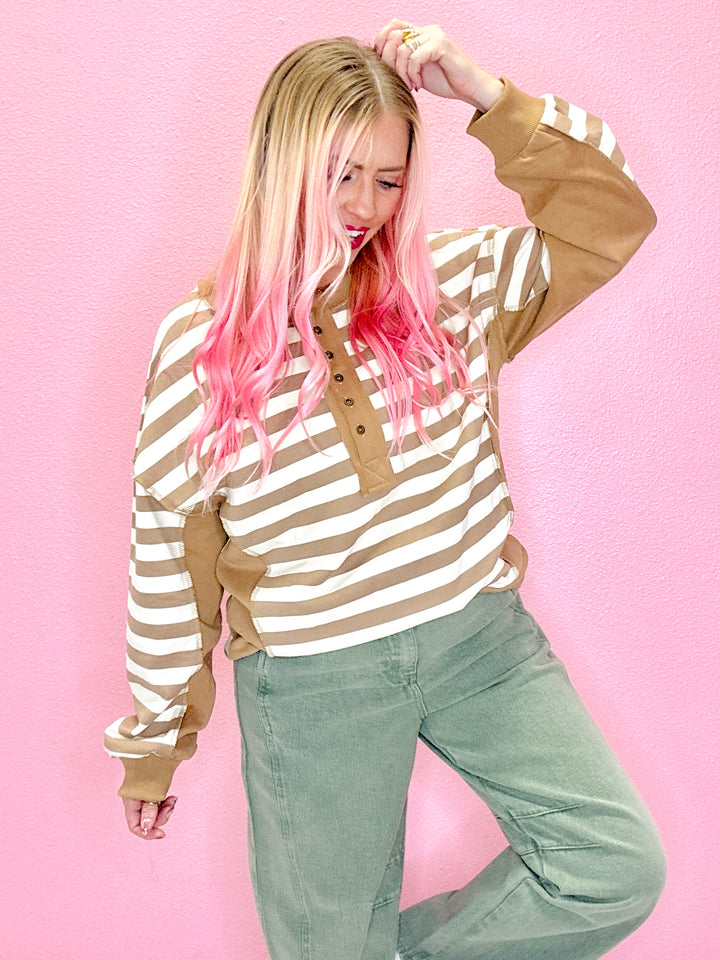 Easygoing Stripe Half-Button Knit Top