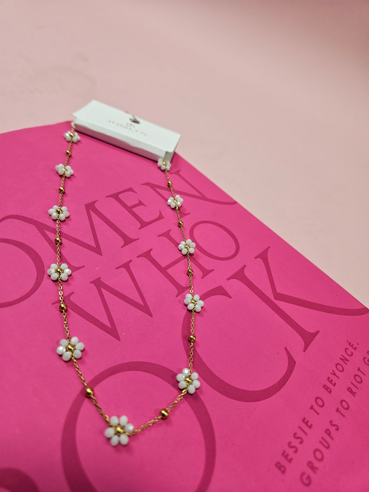 Beaded Flower Charm Necklace