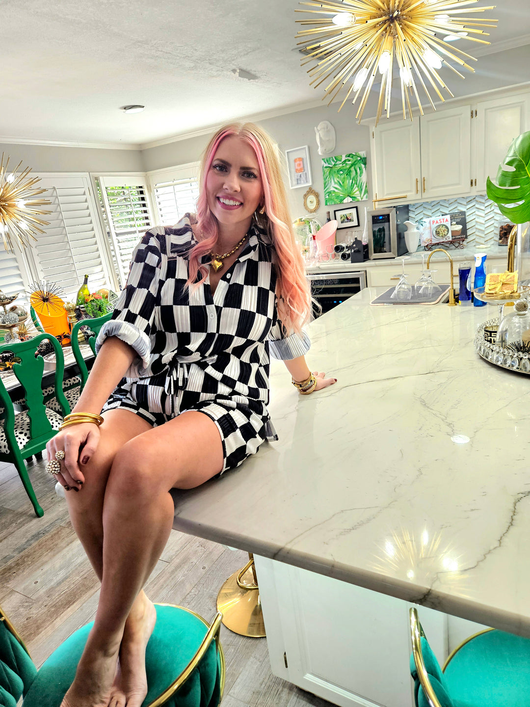 The Dani Checkered Plisse Top/Bottom