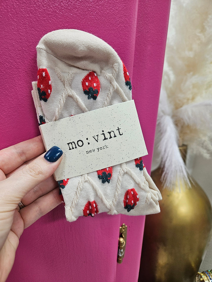 Strawberry Textured Crew Socks