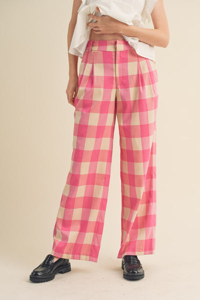 The Cora Wide Leg Plaid Trousers