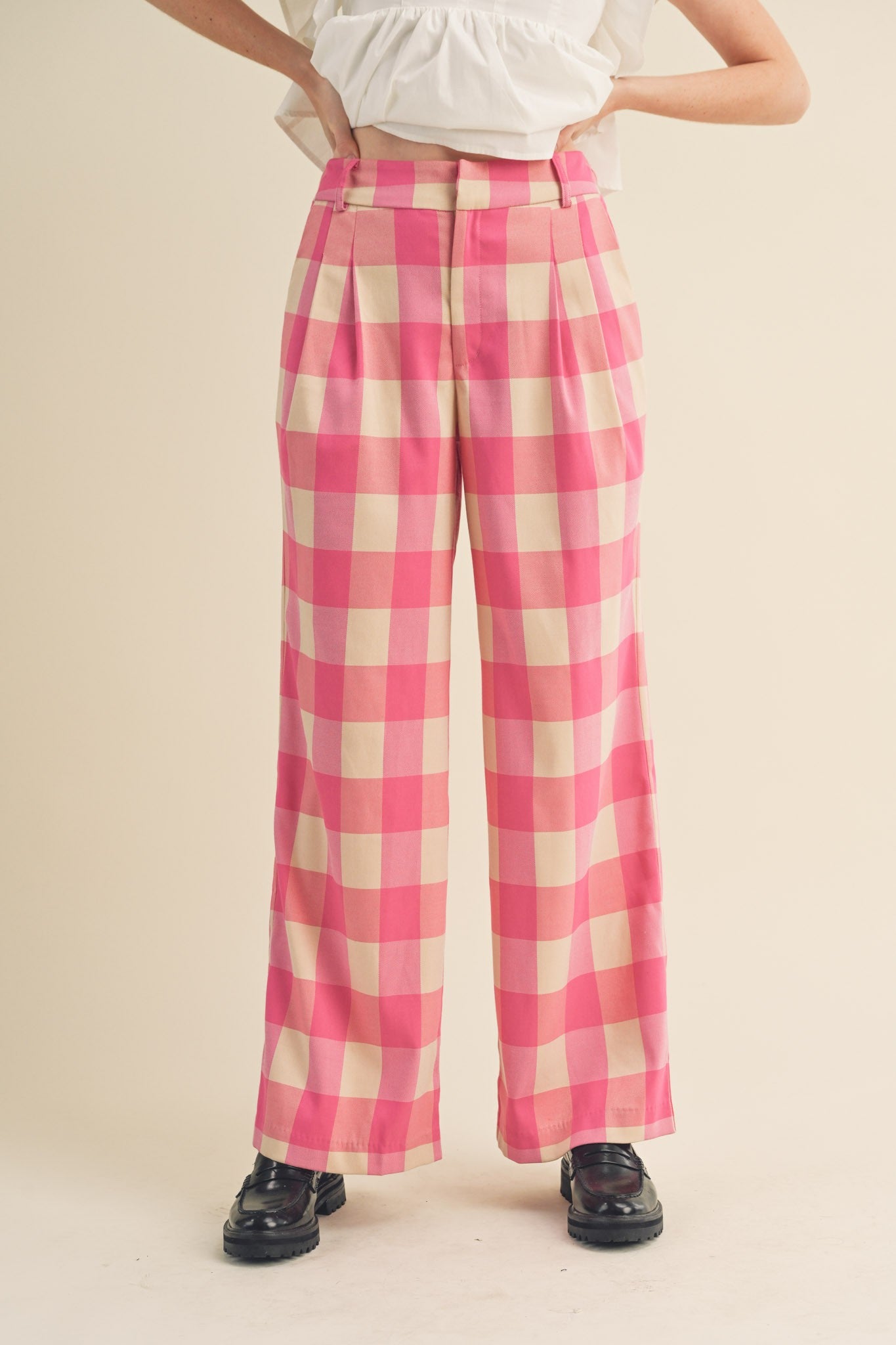 The Cora Wide Leg Plaid Trousers